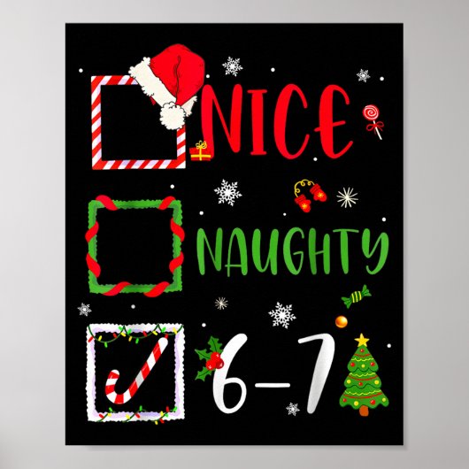 Poster Funny 6-7 Meme Nice Naughty 67 Christmas Brain Rot (Devant)