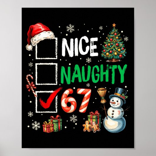 Poster Funny 6-7 Meme Nice Naughty 67 Christmas Brain Rot (Devant)