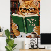 Poster Funny Adorable Reading Cat Art Coffee Tabby Cat (Bureau à domicile)