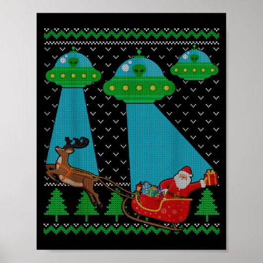 Poster Funny Alien Ufo Santa Traîneau Noël Sweat Ugly Chr (Devant)