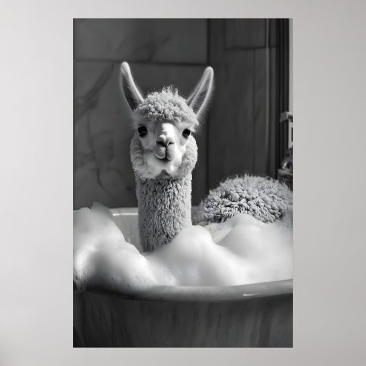 Poster Funny Alpaca Bubble Bath Art, Bathroom Print (Devant)