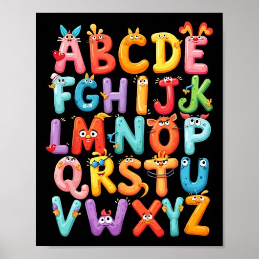 Poster Funny Alphabet A-z Abc Kids Back To School Pre K T (Devant)