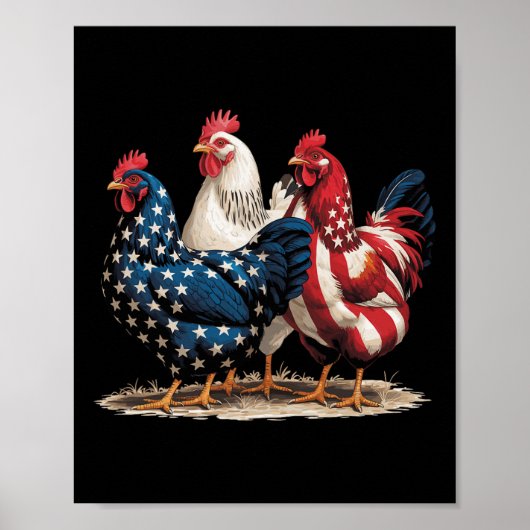 Poster Funny American Flag Rooster Independence Day 4th O (Devant)