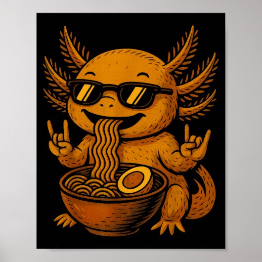 Poster Funny Anime Kawaii Axolotl Eating Ramen Graphic Te (Devant)