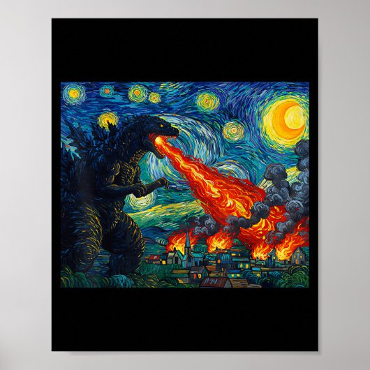 Poster Funny Art Japanese Monster Kaiju In Van Gogh Starr (Devant)