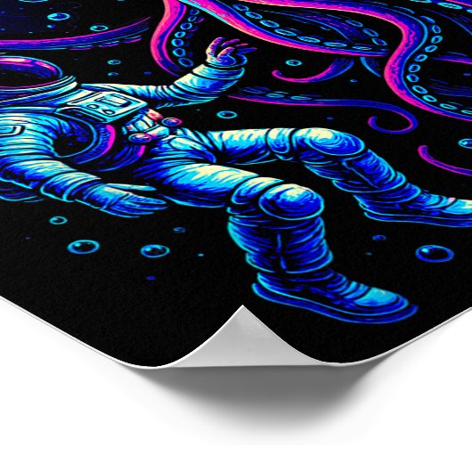 Poster Funny Astronaut And Squid In Underwater Space With (Coin)