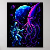 Poster Funny Astronaut And Squid In Underwater Space With (Devant)