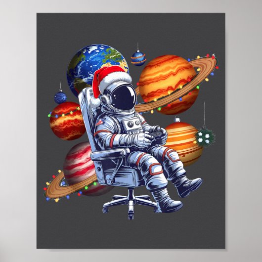 Poster Funny Astronaut Christmas Space Lights Santa Hat P (Devant)