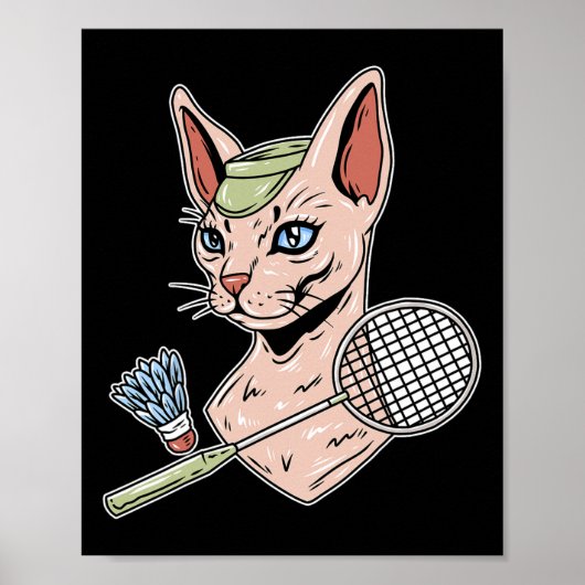 Poster Funny Badminton Devon Rex Navette de chat (Devant)