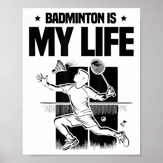 Poster Funny Badminton Player Love Shuttle Design 1  (Devant)