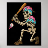 Poster Funny Baseball Skeleton Ice Cream Drip Baseball Bo (Devant)