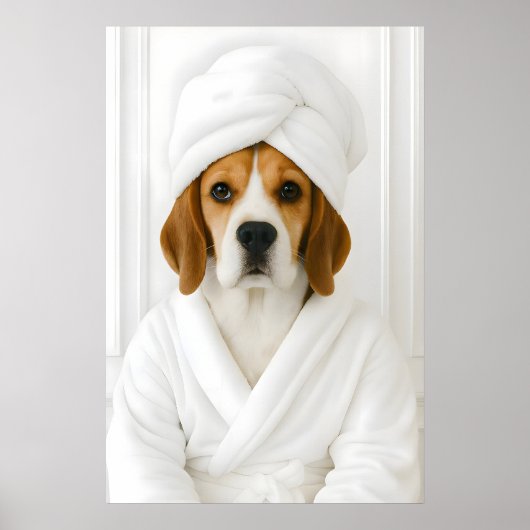 Poster Funny Beagle Bathroom Print, Beagle In Bathrobe (Devant)
