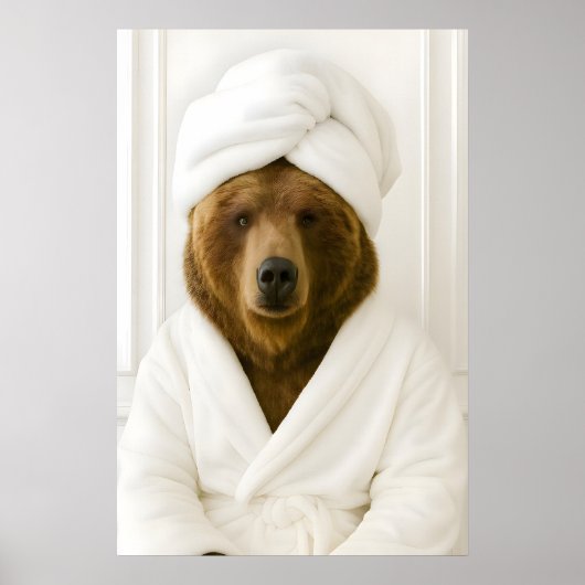 Poster Funny Bear Bathroom Print, Bear In Bathrobe (Devant)