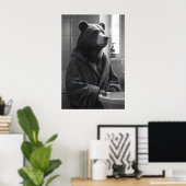Poster Funny Bear in Bathrobe Print, Quirky Bathroom (Bureau à domicile)