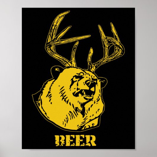 Poster Funny Bear Plus Deer Équivalent Beer Deer Hunting  (Devant)