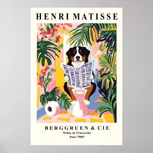 Poster Funny Bernese Mountain Dog Art - Matisse Style (Devant)