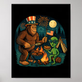 Poster Funny Bigfoot Alien Bbq Campfire 4 juillet Ameri (Devant)