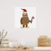Poster Funny Bigfoot in Santa hat Christmas Cartoon (Cuisine)