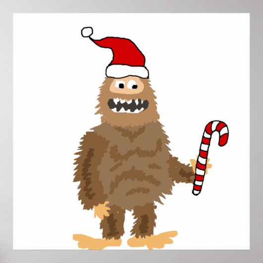 Poster Funny Bigfoot in Santa hat Christmas Cartoon (Devant)