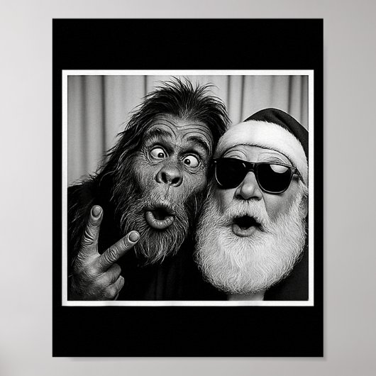 Poster Funny Bigfoot Photobooth With Santa Christmas Xmas (Devant)