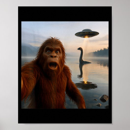 Poster Funny Bigfoot Selfie With Loch Ness Monster And Uf (Devant)