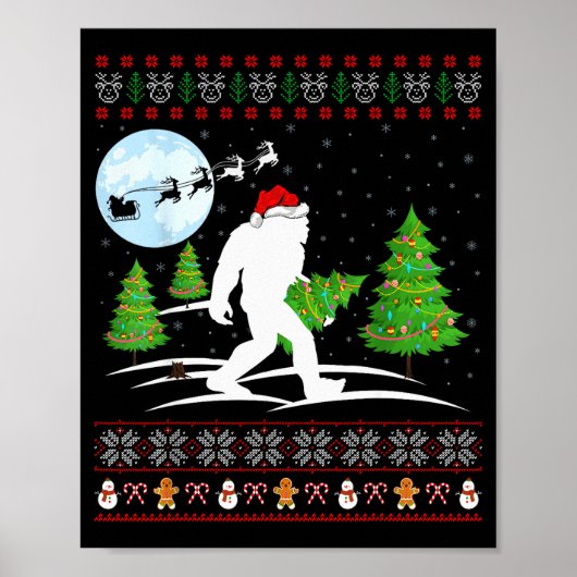 Poster Funny Bigfoot Xmas Gift Santa Hat Ugly Bigfoot Chr (Devant)