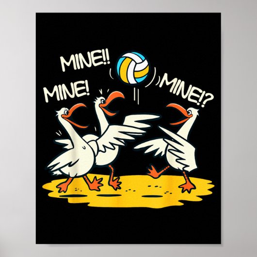 Poster Funny Bird Playing Volleyball Mine Game Day Beach  (Devant)