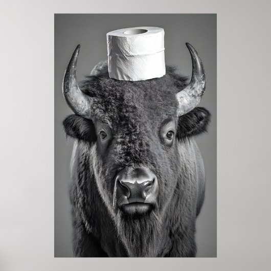 Poster Funny Bison Bathroom Art Print, Toilet Paper Roll (Devant)