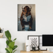 Poster Funny Bison Bathroom Print, Toilet Newspaper Art (Bureau à domicile)