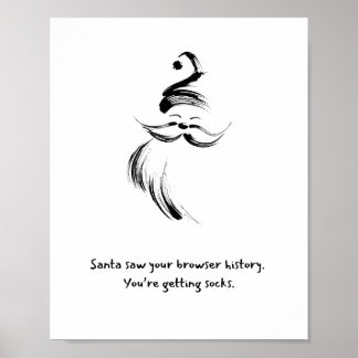 Poster Funny Black and White Hand-Drawn Santa Claus quote