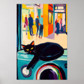 Poster Funny Black Cat and Washing Machine (Devant)