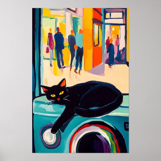 Poster Funny Black Cat and Washing Machine (Devant)