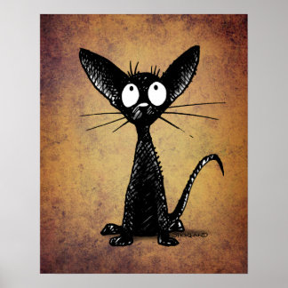 Poster Funny Black Cat Art sur Arrière - plan Vintage
