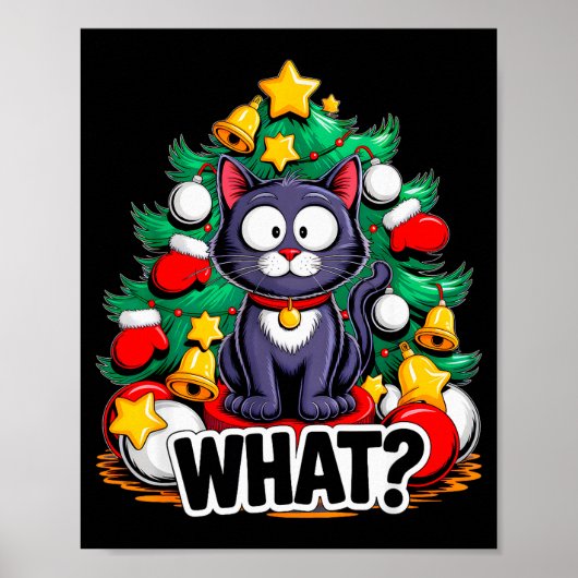 Poster Funny Black Cat Christmas Tree Merry Xmas Humor Ca (Devant)