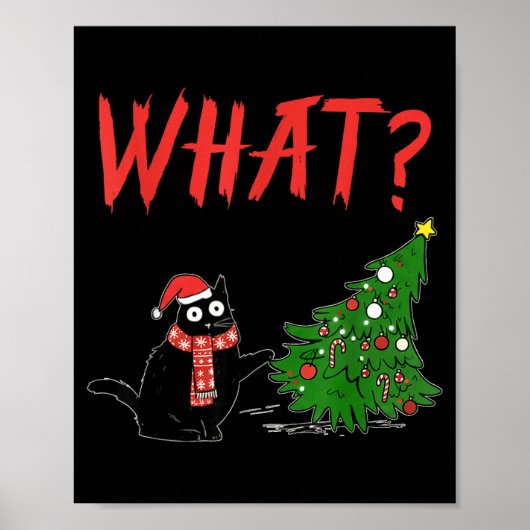 Poster Funny Black Cat Gift Pushing Christmas Tree Over C (Devant)