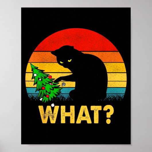 Poster Funny Black Cat Gift Pushing Christmas Tree Over C (Devant)