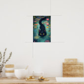 Poster Funny Black cat is swimming (Cuisine)