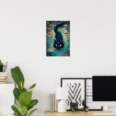 Poster Funny Black cat is swimming (Bureau à domicile)