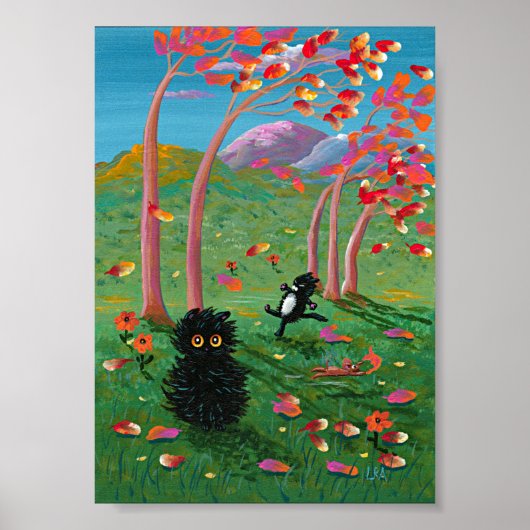 Poster Funny Black Cat Mouse Arbres Créationarts (Devant)