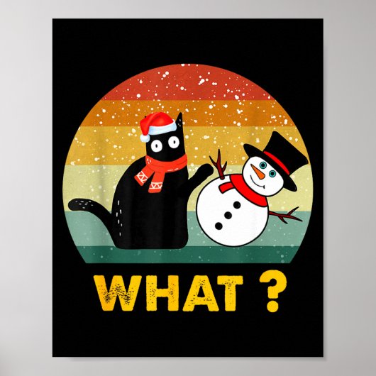 Poster Funny Black Cat Pushing Snowman Xmas Winter Costum (Devant)