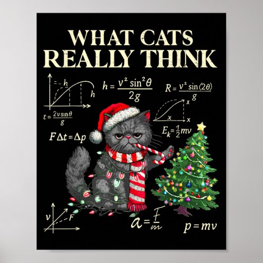 Poster Funny Black Cat Pushing Xmas Tree Over Cats Physic (Devant)