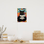 Poster Funny Black cat Reading Newspaper (Cuisine)