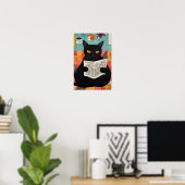 Poster Funny Black cat Reading Newspaper (Bureau à domicile)