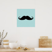 Poster Funny Black Mustache And Blue Chevron Pattern (Cuisine)