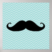 Poster Funny Black Mustache And Blue Chevron Pattern (Devant)