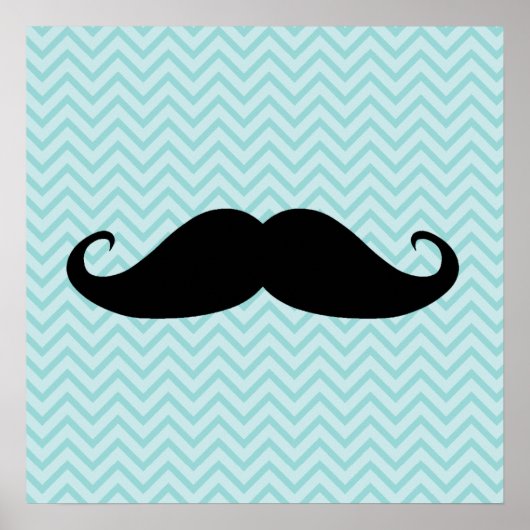 Poster Funny Black Mustache And Blue Chevron Pattern (Devant)