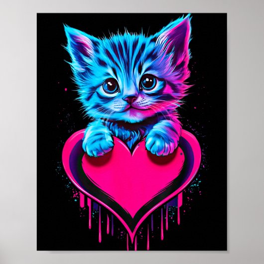 Poster Funny Blacklight Glitch Art Cute Cat Kitten Valent (Devant)