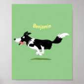 Poster Funny Border Collie chien en course dessin animé (Devant)