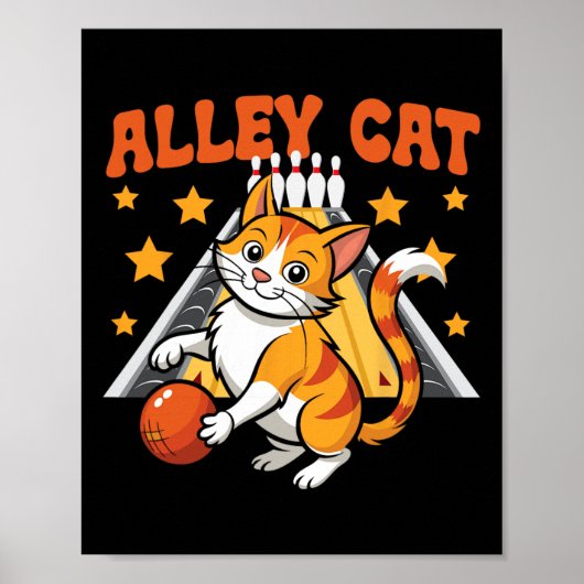Poster Funny Bowling Cat Pun Alley Cat  (Devant)