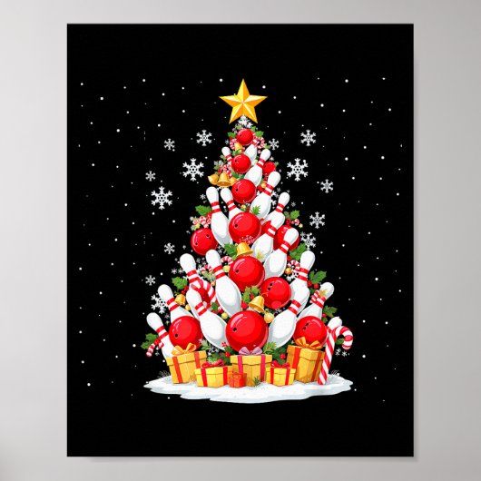 Poster Funny Bowling Christmas Tree Lights Xmas For Men & (Devant)